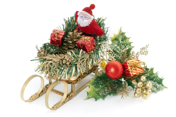 Santa claus i holly ornament — Zdjęcie stockowe