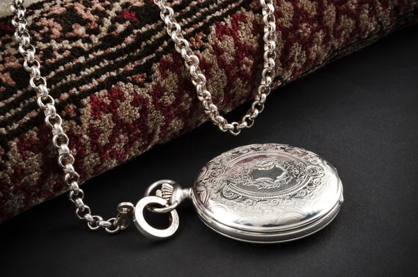 Closed silver pocket watch — Stock Photo, Image