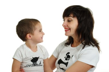 Mother and son smile to each other clipart