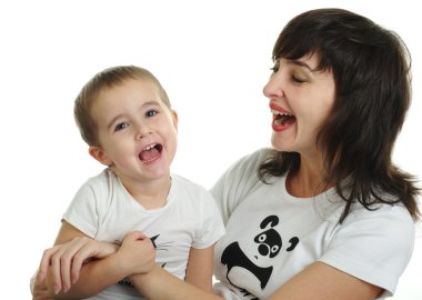 Mother and son laughing clipart