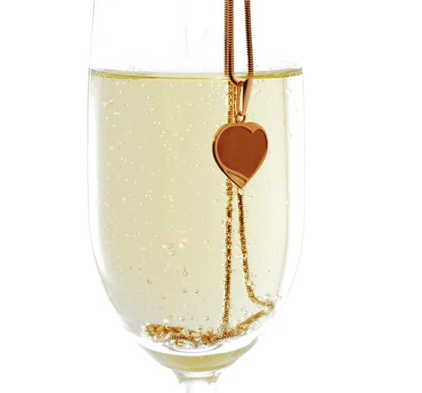 Wineglass with sparkling wine heart — Stock Photo, Image