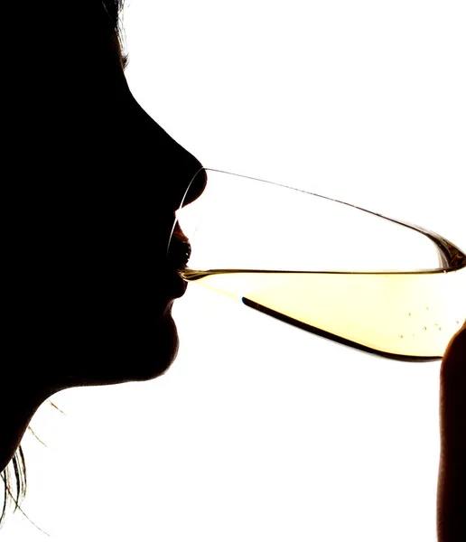 Silhouette of girl sparkling wine — Stock Photo, Image
