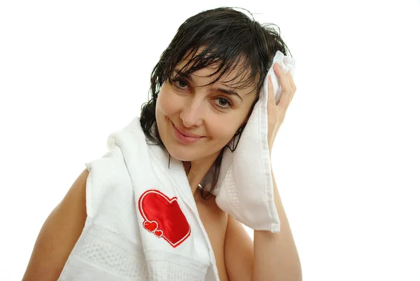 Bella donna in asciugamano bianco — Foto Stock