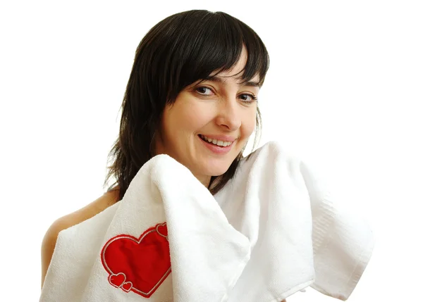 Menina bonita em toalha branca — Fotografia de Stock