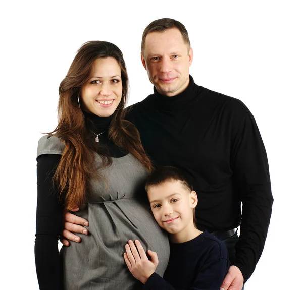 Ευτυχισμένη οικογένεια που αγκαλιάζει απομονωθεί σε λευκό — Φωτογραφία Αρχείου