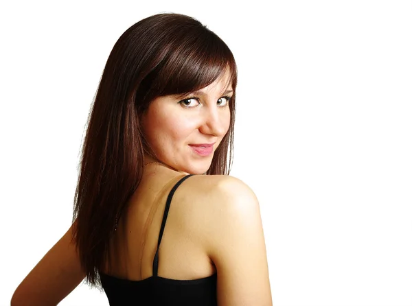 Krásná brunetka izolovaných na bílém — Stock fotografie