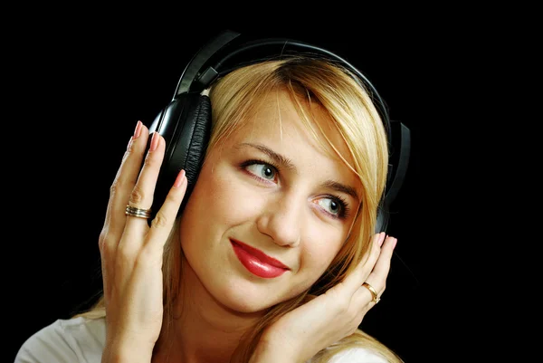 Blonde girl in headphones — Stock Photo, Image