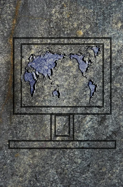 Dünya Haritası granit yüzey ile Laptop ekran — Stok fotoğraf