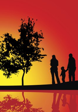 Sunset and family clipart