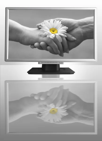 Monitor s romantický obraz — Stock fotografie