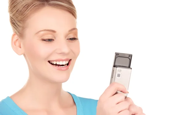Donna felice con cellulare — Foto Stock