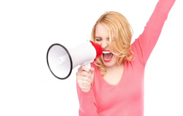 Mulher com megafone — Fotografia de Stock