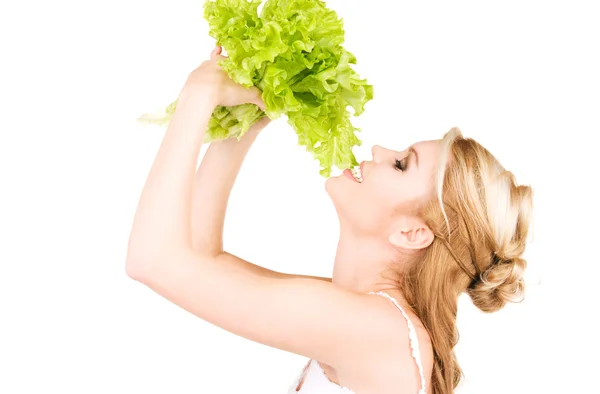 Happy woman with lettuce — Stock Photo, Image