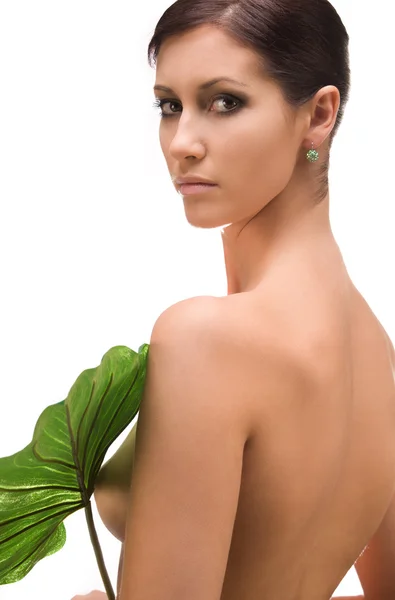 stock image Woman with green leaf