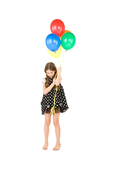 快乐女孩彩色气球 — 图库照片