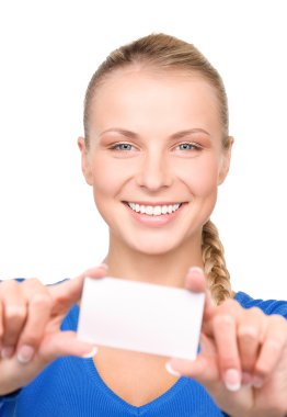 Happy woman with business card clipart