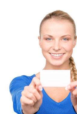 Happy woman with business card clipart