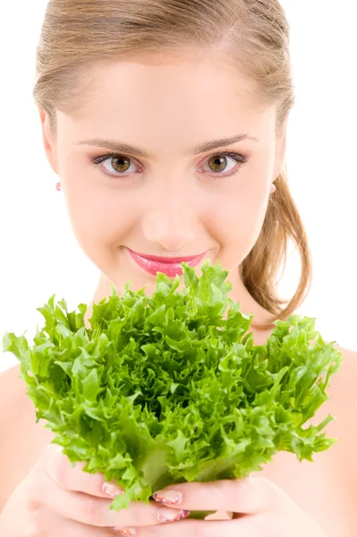 Glückliche Frau mit Salat — Stockfoto