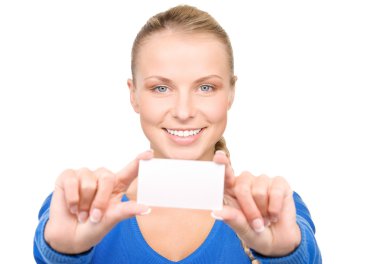 Happy woman with business card clipart