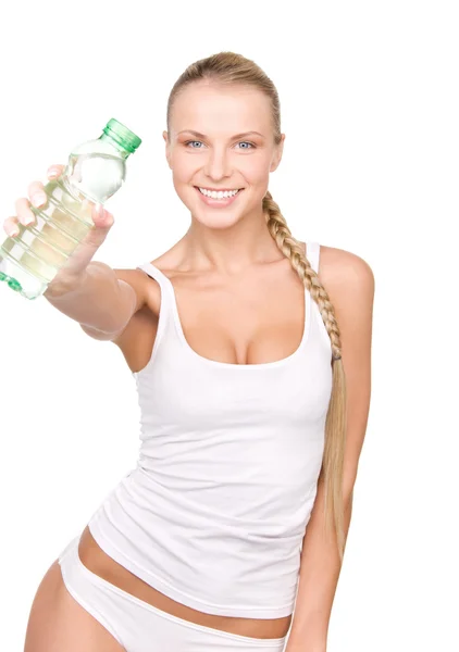 Piękna kobieta z butelka wody — Zdjęcie stockowe