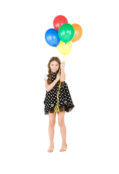 Glad tjej med färgglada ballonger — Stockfoto