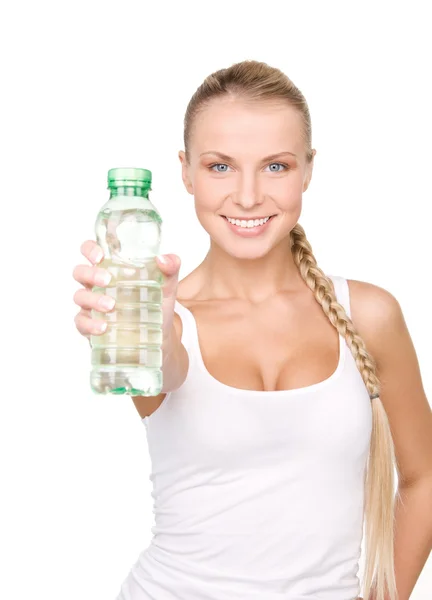 Hermosa mujer con botella de agua — Foto de Stock