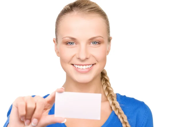 Iş kartı ile mutlu bir kadın — Stok fotoğraf