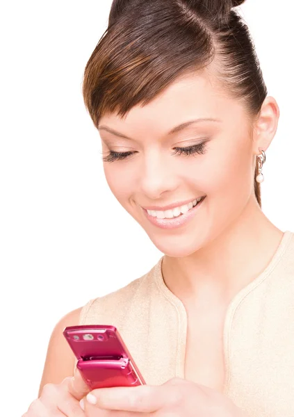 Mulher feliz com telefone celular — Fotografia de Stock