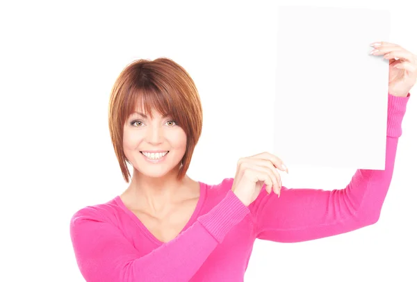 Happy woman with blank board Stock Photo