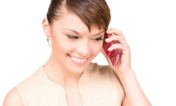 Mulher feliz com telefone celular — Fotografia de Stock