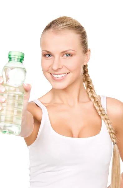 Mooie vrouw met fles water — Stockfoto