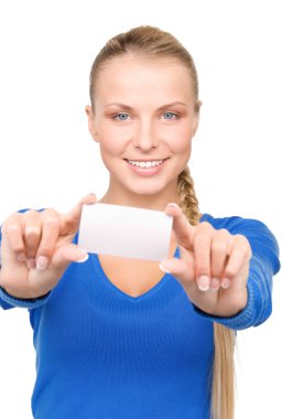 Happy woman with business card clipart