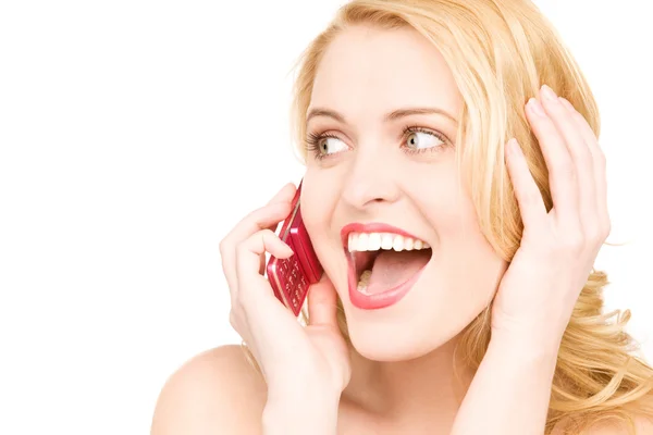 Mulher feliz com telefone celular — Fotografia de Stock