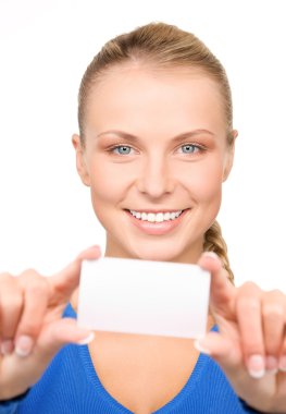 Happy woman with business card clipart