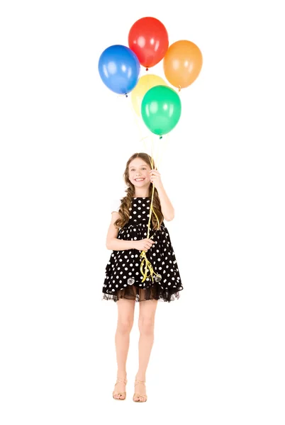 Glad tjej med färgglada ballonger — Stockfoto