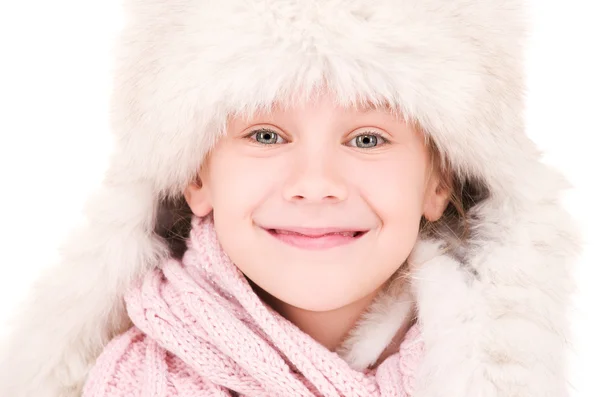 Boldog lány az téli sapka — Stock Fotó