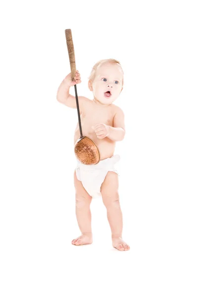Büyük kepçe ile erkek bebek — Stok fotoğraf