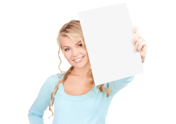 Mujer feliz con tablero en blanco —  Fotos de Stock