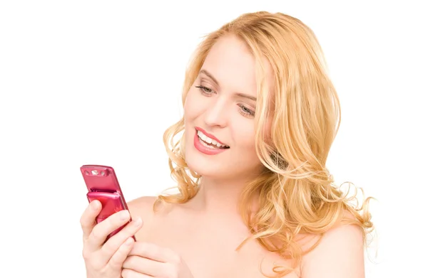 Glückliche Frau mit Handy — Stockfoto