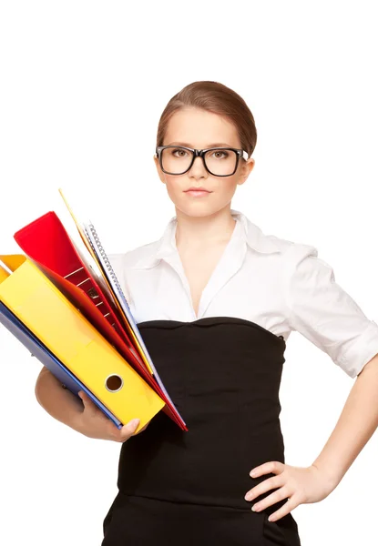 Young attractive businesswoman with folders — Stock Photo, Image