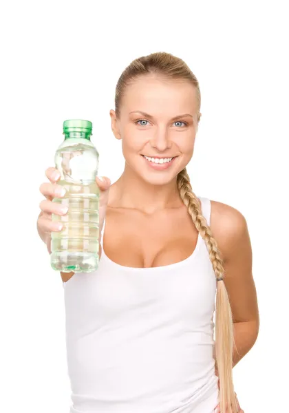 Όμορφη γυναίκα με μπουκάλι νερό — Φωτογραφία Αρχείου