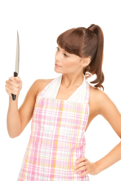 Housewife with big knife — Stock Photo, Image