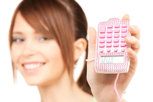 stock image Lovely teenage girl with calculator