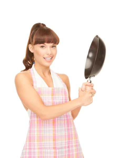 Hausfrau mit Pfanne — Stockfoto