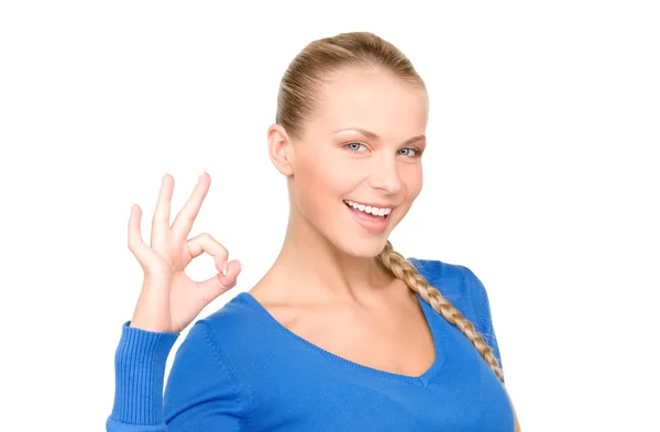 Lovely woman showing ok sign — Stock Photo, Image