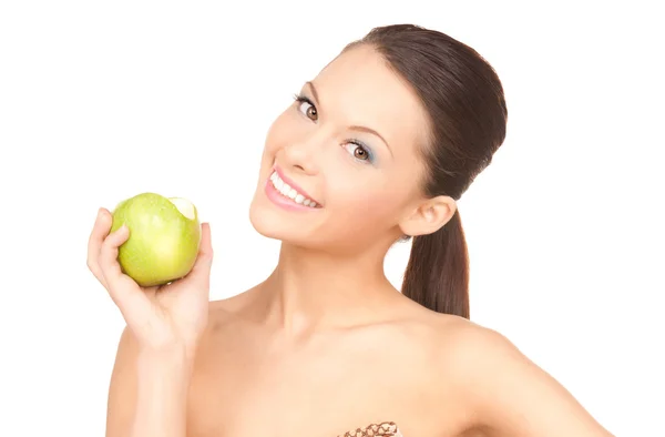 Jonge mooie vrouw met groene apple — Stockfoto