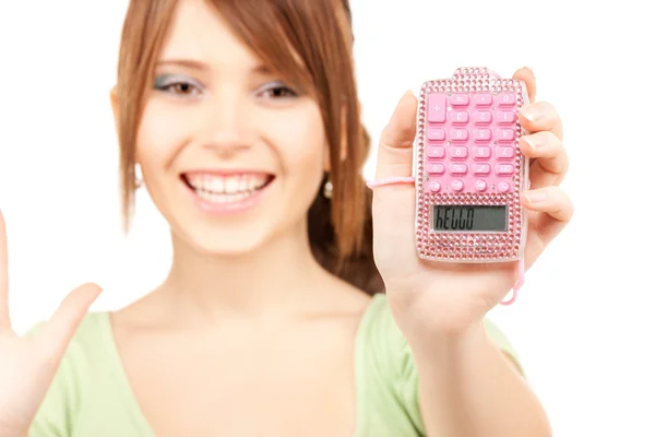 Menina adolescente encantadora com calculadora — Fotografia de Stock
