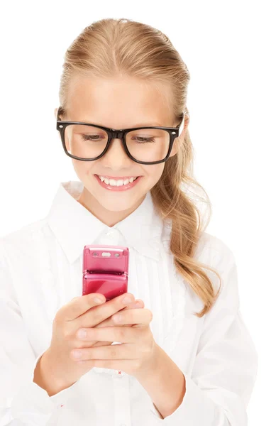 Happy girl with cell phone — Stock Photo, Image