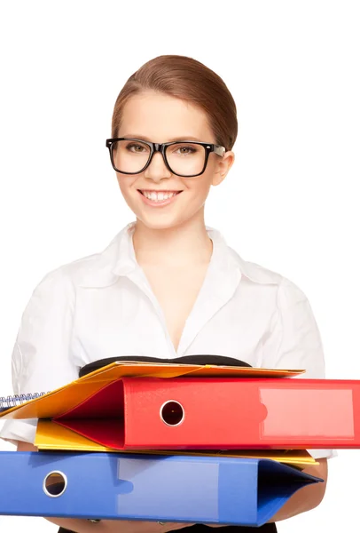 Young attractive businesswoman with folders — Stock Photo, Image