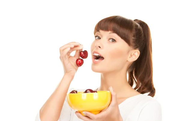 Woman with cherries — Stock Photo, Image
